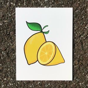 8x10 hand drawn lemon print. Printed on high quality paper